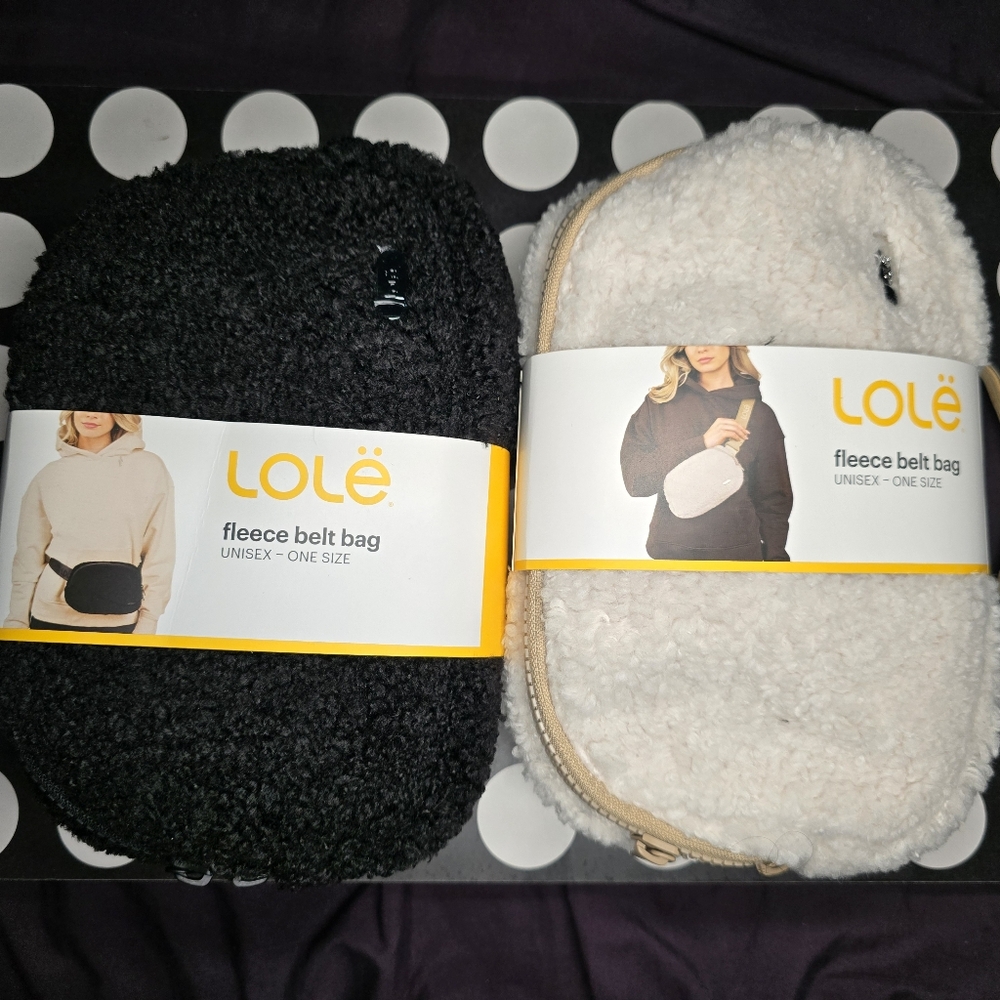 Bundle 2 Lole Unisex Fleece Belt Bags-Black/Tan-Crossbody/Waist/Fanny Pack Purse